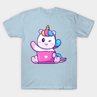 Cute Working On Laptop Cartoon T-Shirt